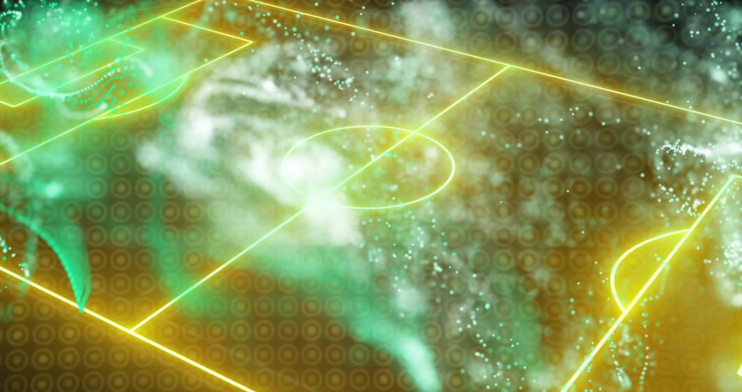 Futuristic Digital Animation of Soccer Field Layout with Glowing Particles