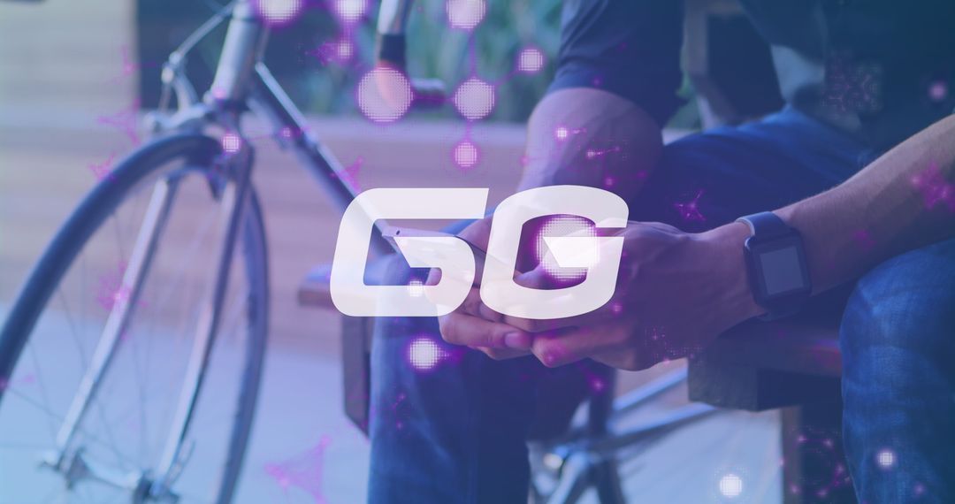 6G Technology Concept with Smartphone and Bicycle Background