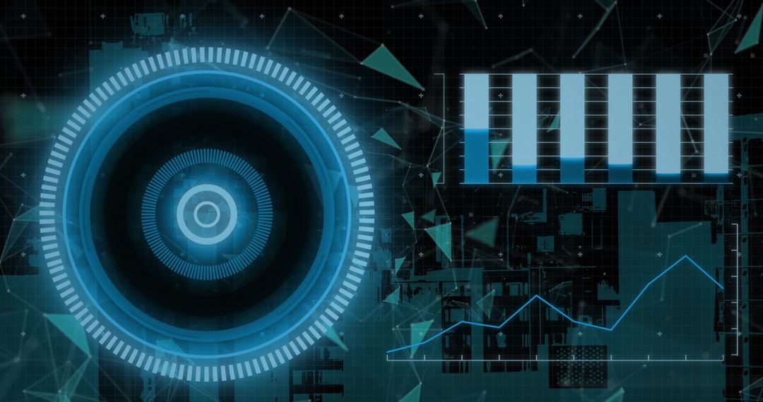 Futuristic Digital Interface with Data Analytics and HUD Elements