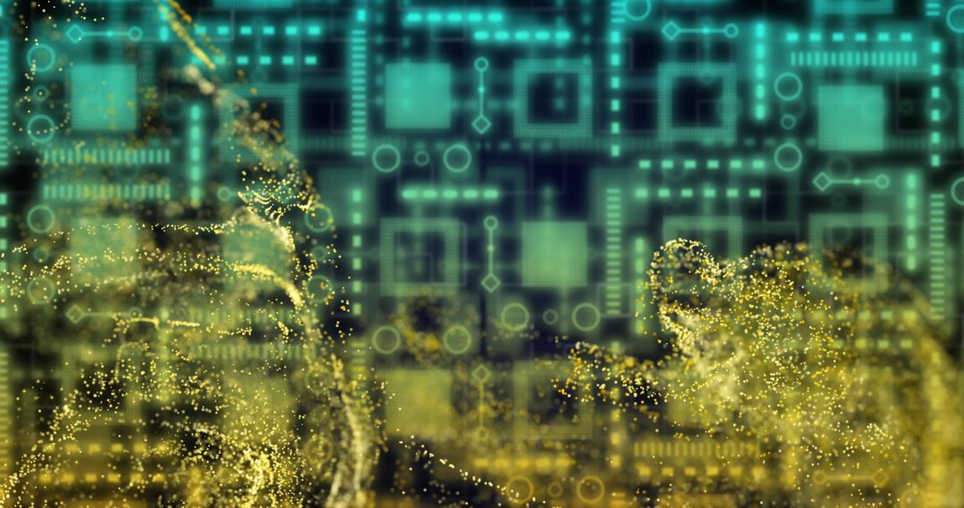 Flowing Digital Data Over Circuit Board Background