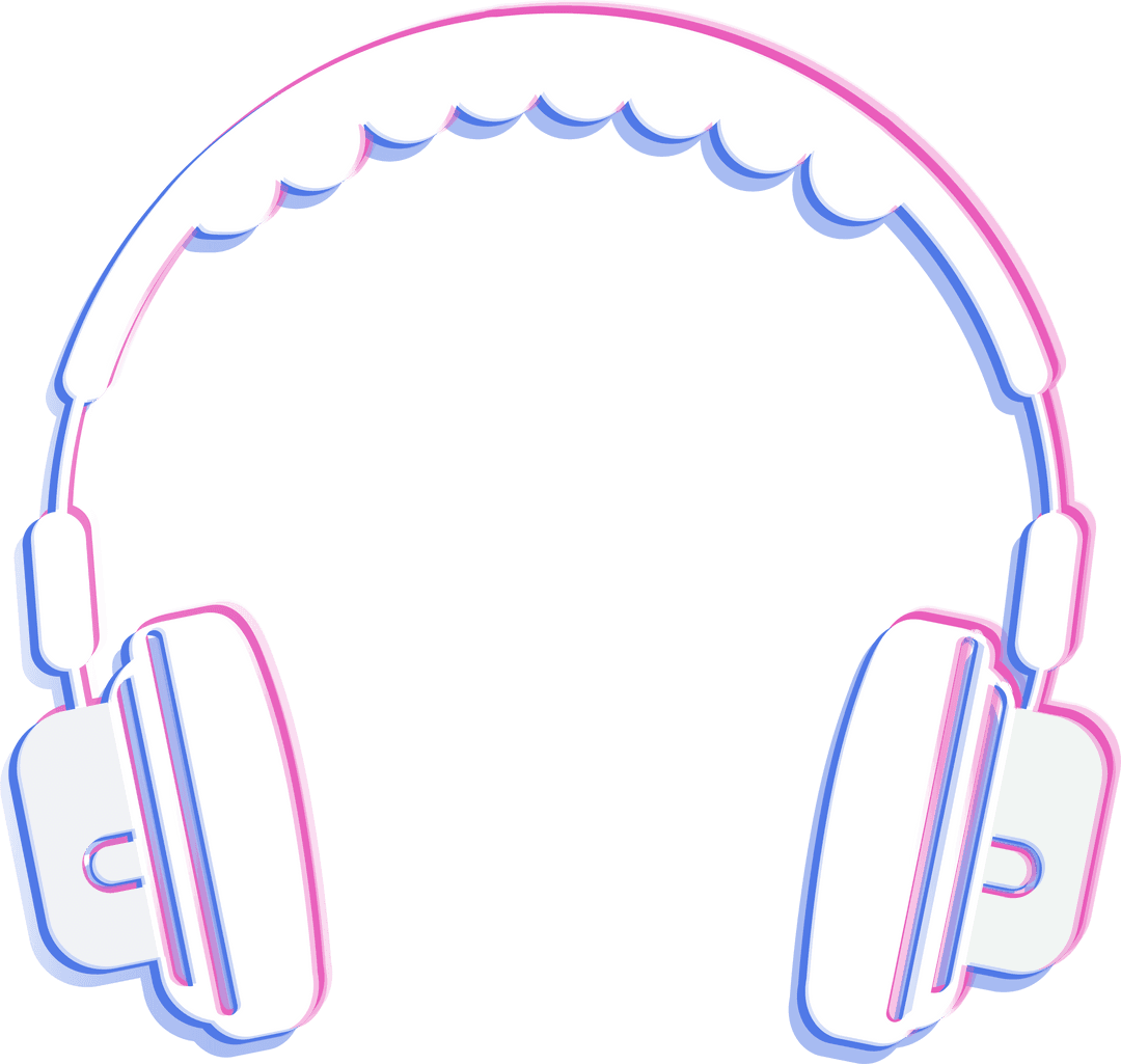Vibrant Headphones Digital Art with Glitch Effect on Transparent Background