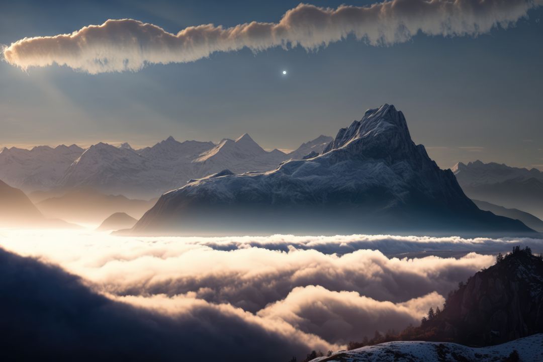 Breathtaking Snow-Capped Mountain Peaks Above Cloud Layer at Sunrise - Free Images, Stock Photos and Pictures on Pikwizard.com