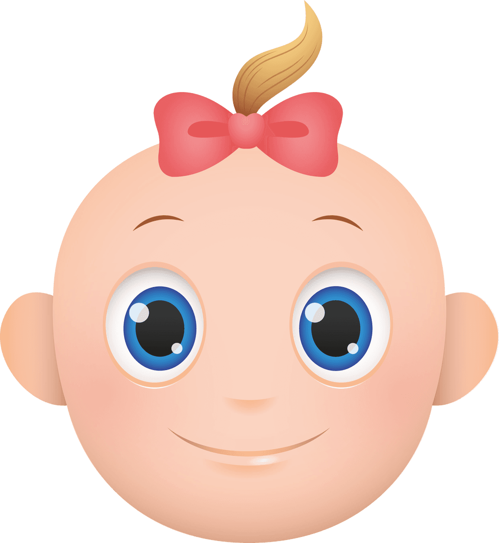 Smiling Toddler Girl Emoji with Ribbon on Transparent Background