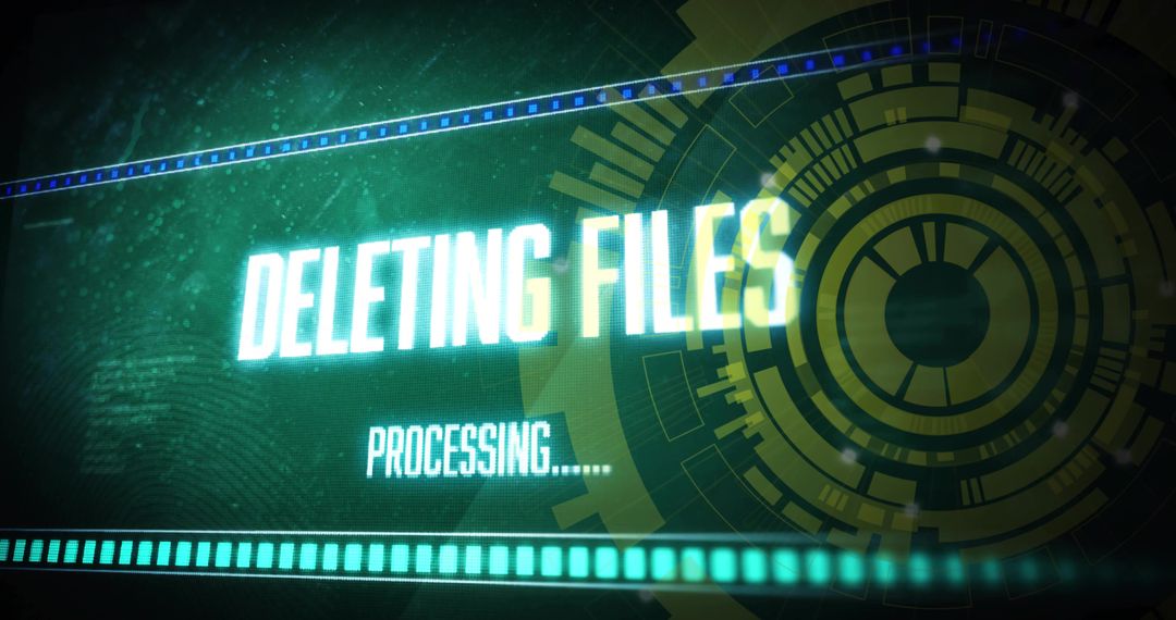 Futuristic HUD Display Showing Deleting Files Processing Animation Cybersecurity Concept