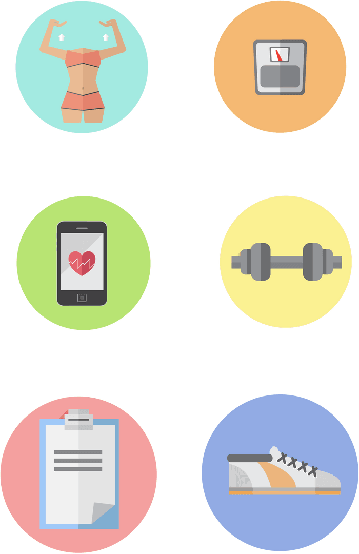Colorful Circle Icons with Fitness Symbols Transparent Background