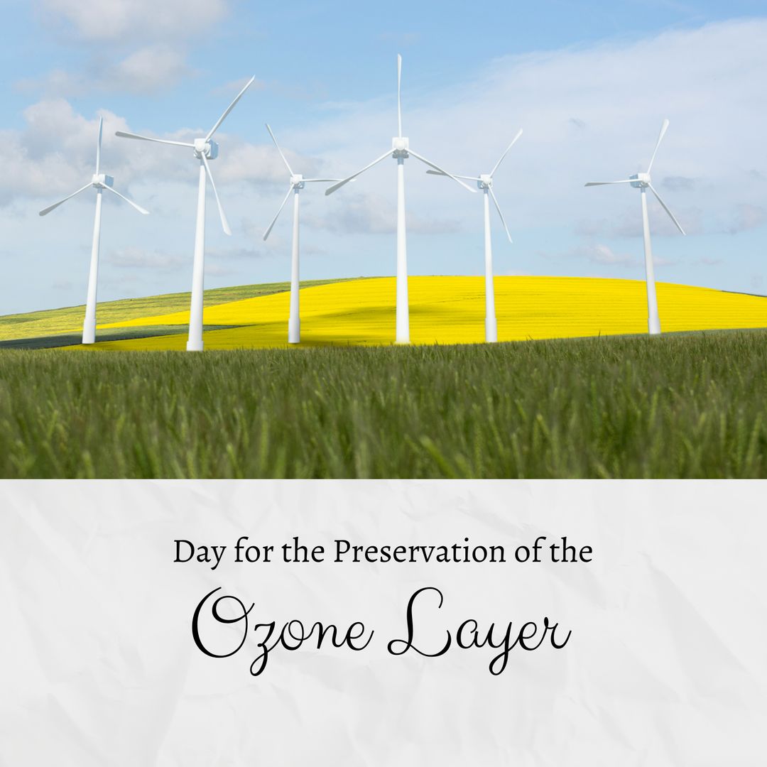 Windmills on Grassy Field Promoting Ozone Preservation