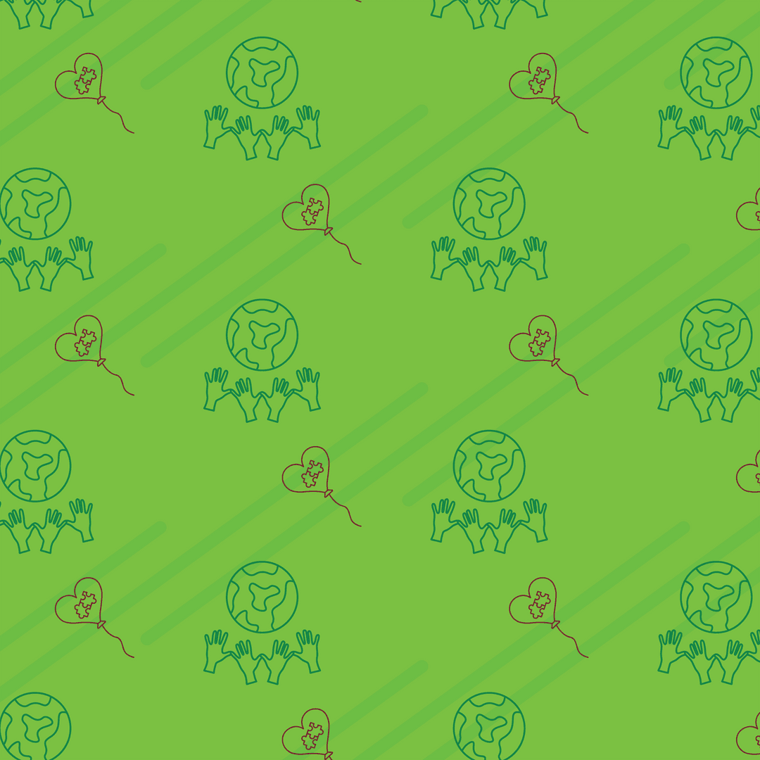 Globes, Hands, Balloons Pattern on Transparent Green Background