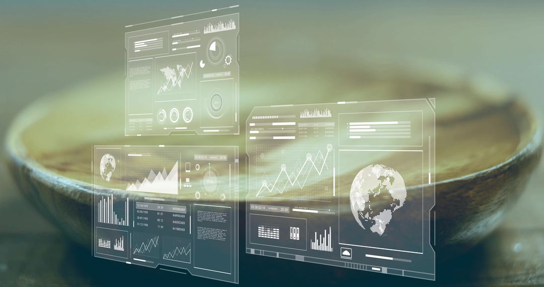 Futuristic Digital Interface Above Wooden Bowl