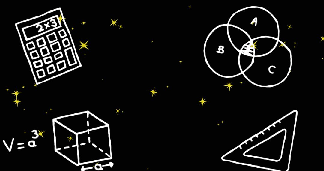 Science and Mathematics Icons on Starry Black Background