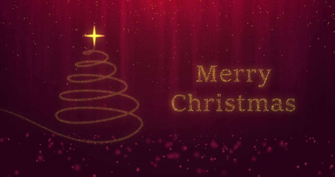 Glittering Christmas Tree on Red Festive Background