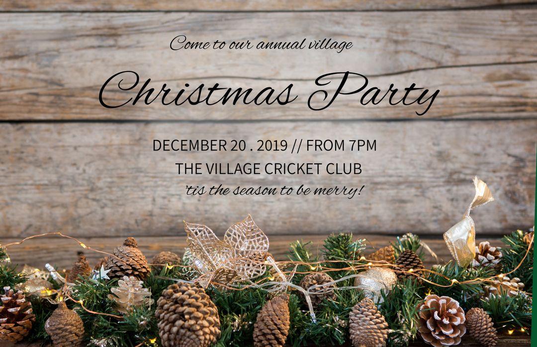 Christmas Party Invitation with Rustic Wooden Backdrop
