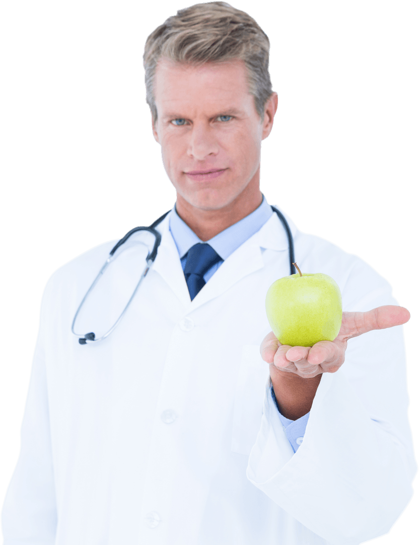 Transparent Portrait Doctor Holding Green Apple Healthcare