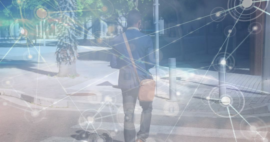 Businessman Surrounded by Data Processing and Global Connectivity Overlay