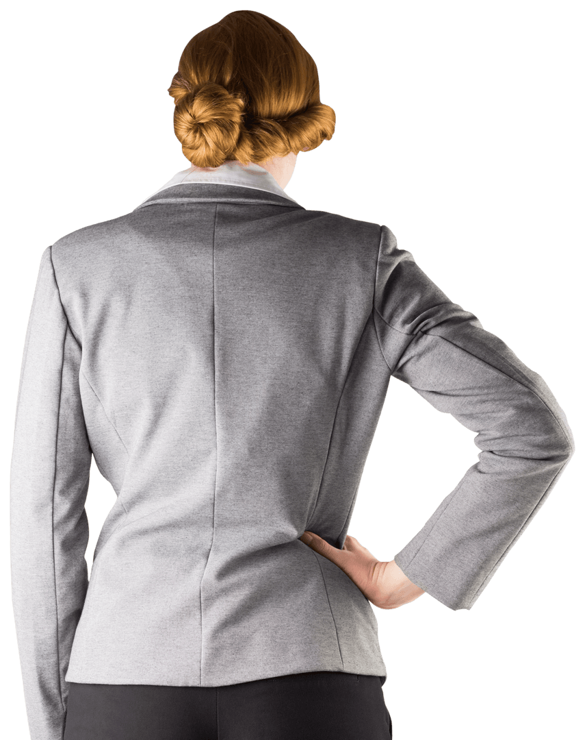 Confident Redhead Businesswoman with Hand on Hip in Gray Blazer Transparent