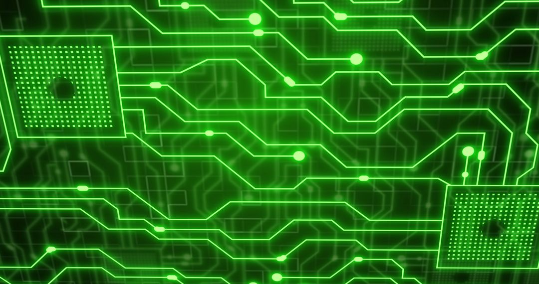 Neon Green Circuit Board with Integrated Circuits