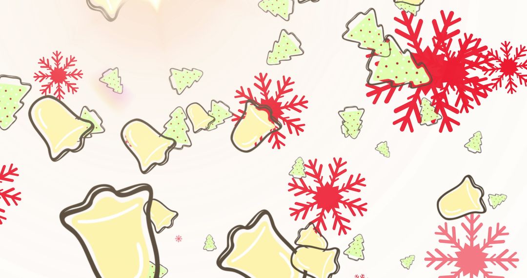 Festive Falling Icons: Christmas Trees, Bells, and Snowflakes