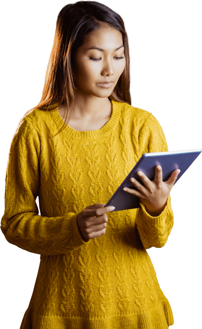 Transparent Scene of Woman Engaged with Tablet Technology Interactions