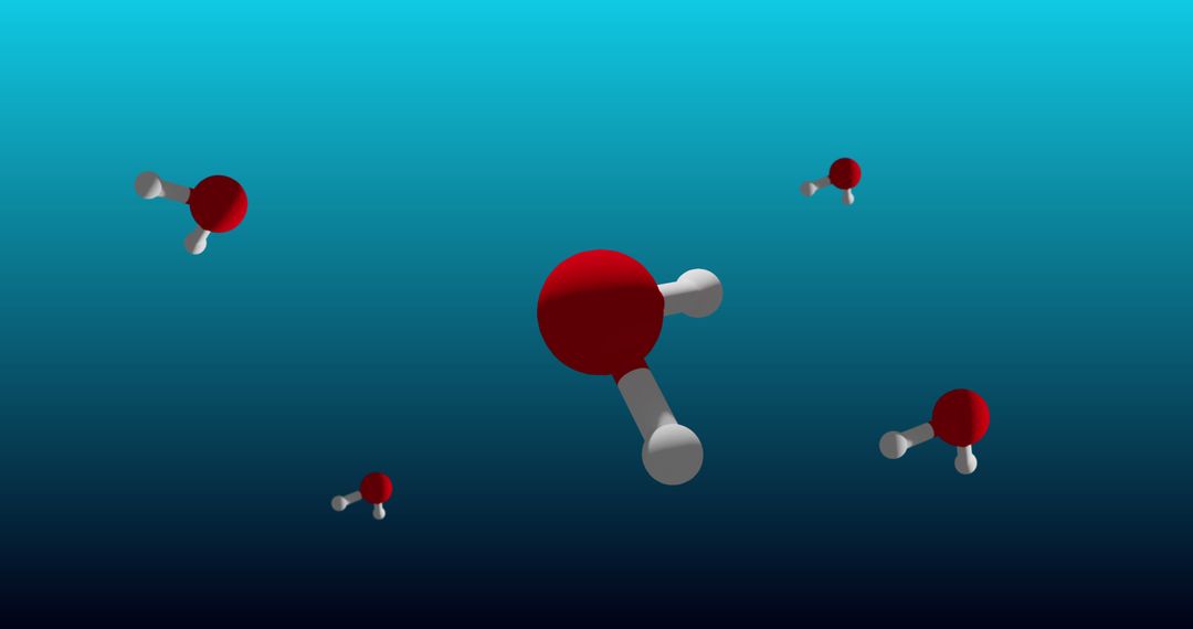 Rotating Water Molecules on Gradient Blue Background