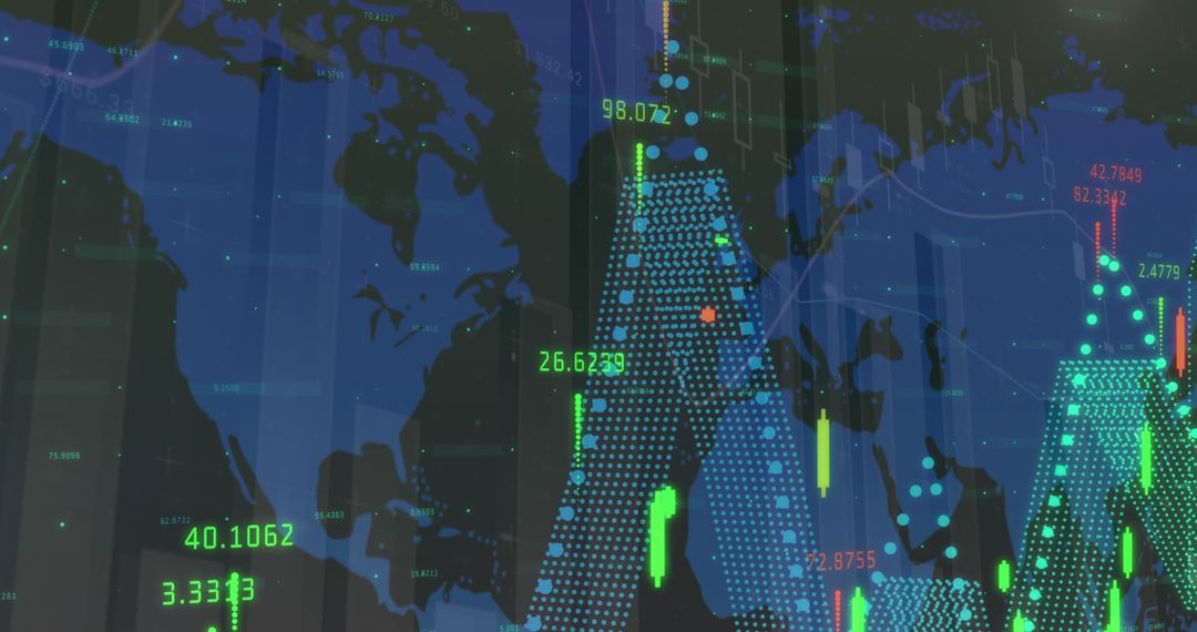 Abstract Digital World Map with Stock Market Data Visualization