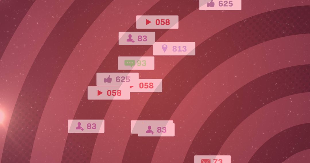 Digital Social Media Notifications Over Pink Pattern Background