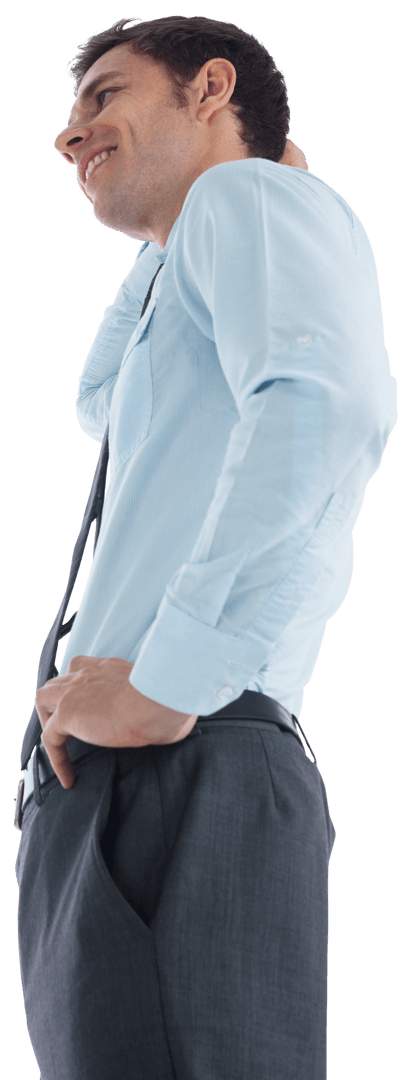 Confident Businessman Pause with Hands on Head, Transparent Background