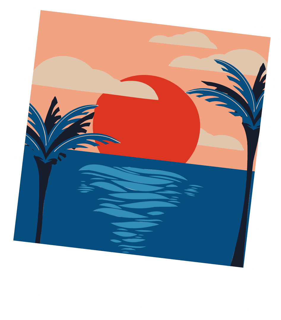 Transparent Tropical Sunset with Retro Polaroid Style