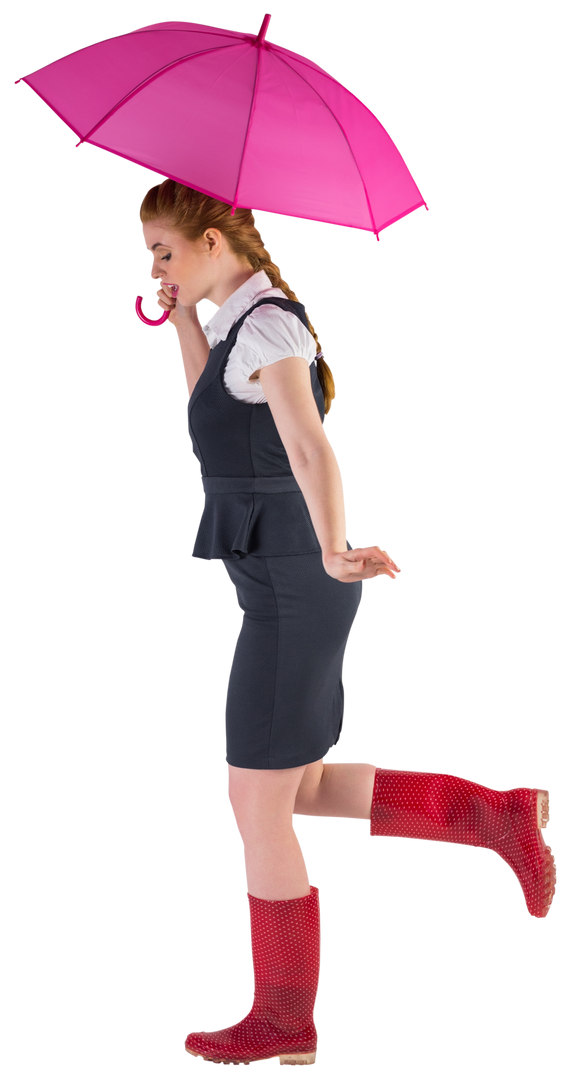 Redhead Businesswoman With Pink Umbrella and Matching Red Boots Transparent Background - Download Free Stock Images Pikwizard.com