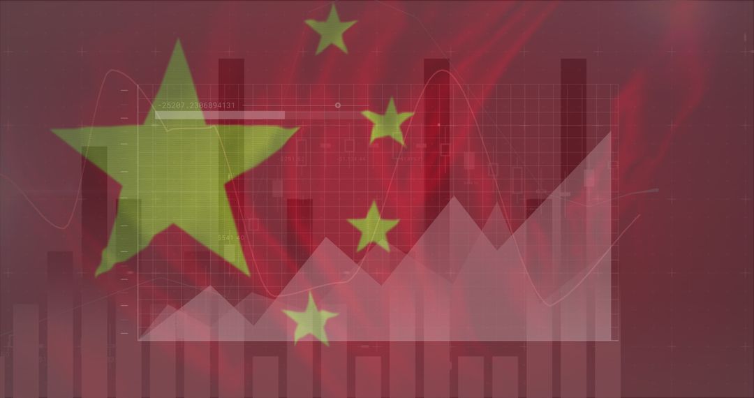 Financial Growth Chart Overlaid on Chinese Flag