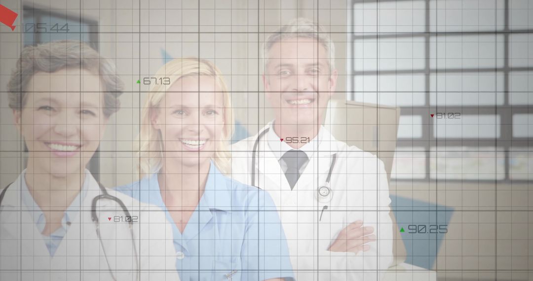 Smiling Medical Staff with Electronically Overlaid Data in Hospital