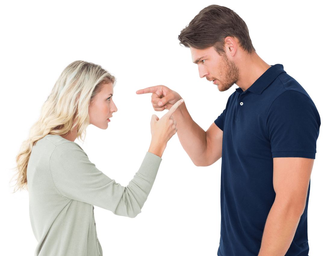 Transparent Image of Couple Arguing in Intense Face-Off