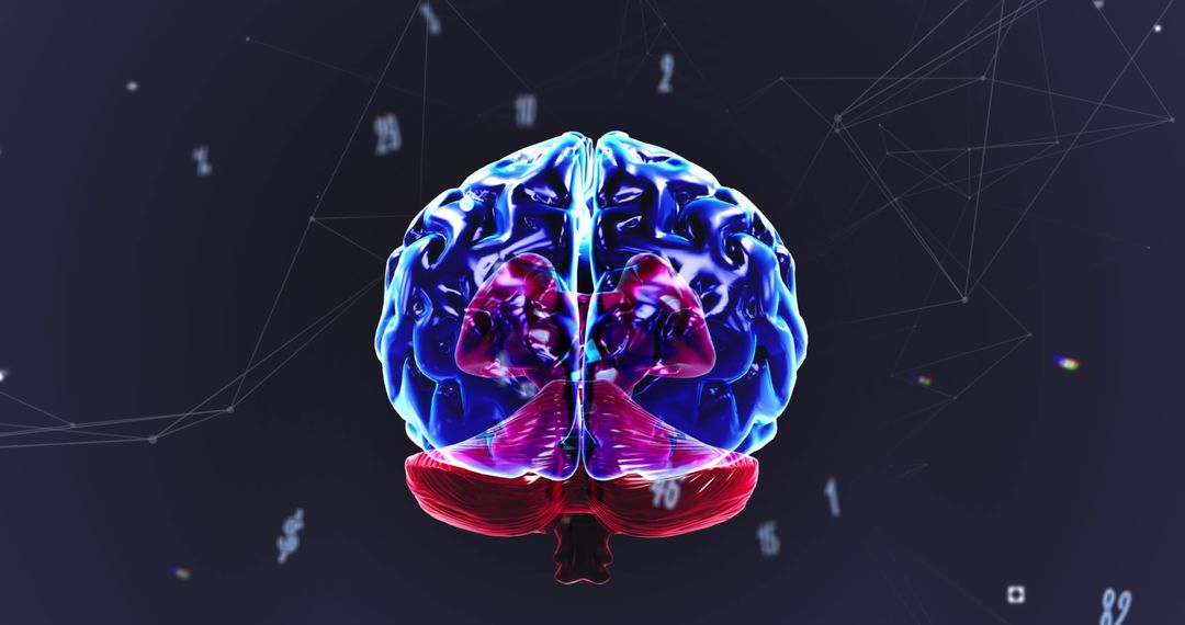 Digital Brain Visualization with Floating Numbers in Technology Theme