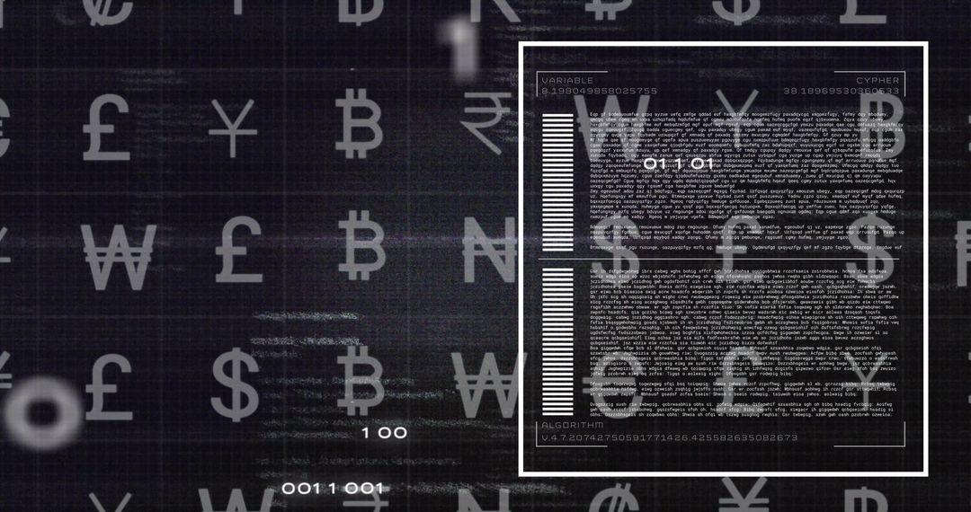 Futuristic Currency Symbols with Digital Data Overlay