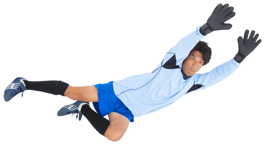 Hispanic Goalkeeper Skillfully Diving on Transparent Background