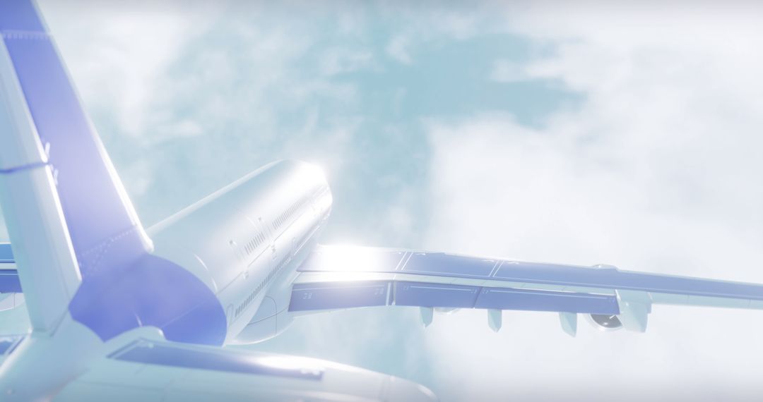 Digital Aircraft Flying Through Sky with Clouds