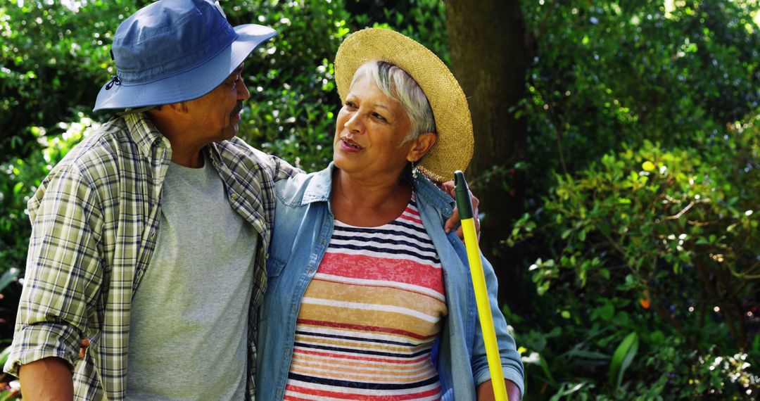 Happy Couple Enjoying Day Out in Sunlit Garden