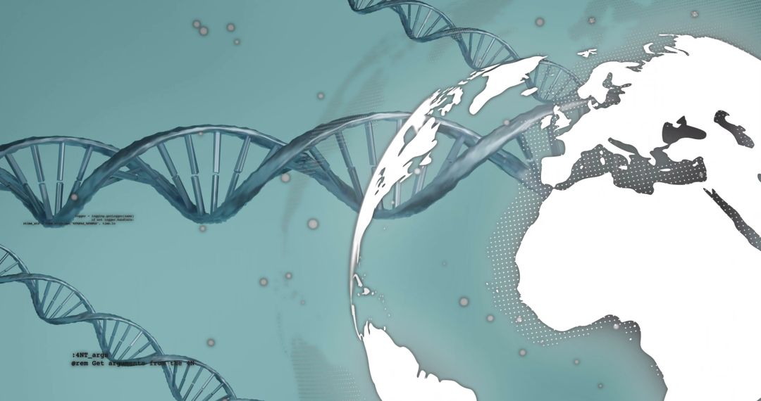 DNA Double Helix with Abstract Globe on Teal Background