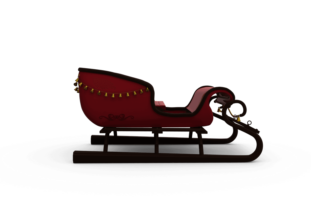 Traditional Red Santa Sledge with Golden Bells Side View