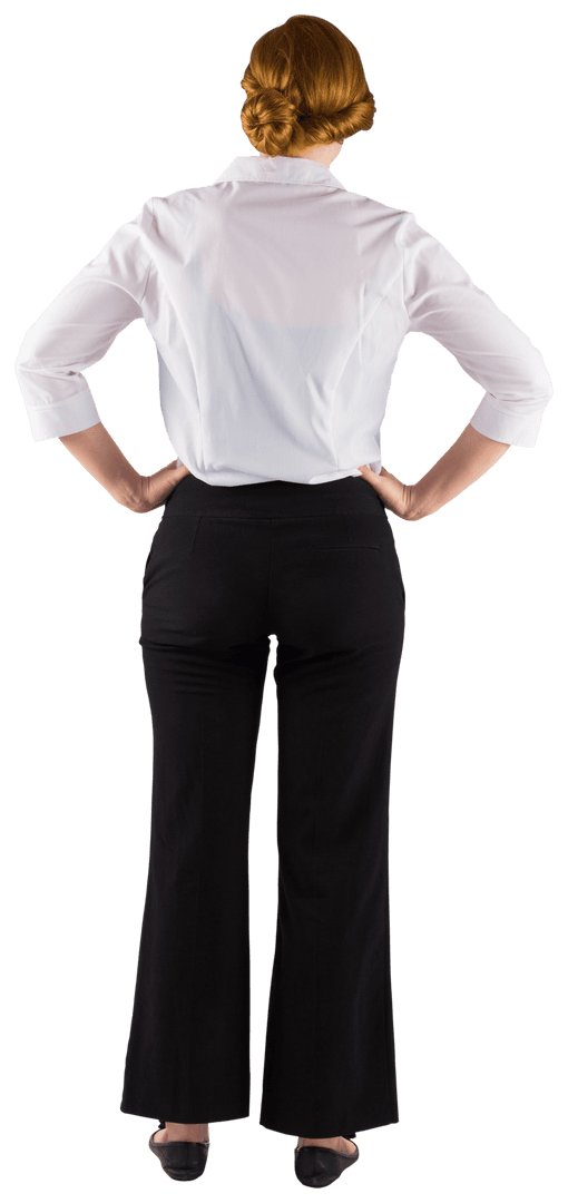 Transparent Back View of Businesswoman Standing with Hands on Hips