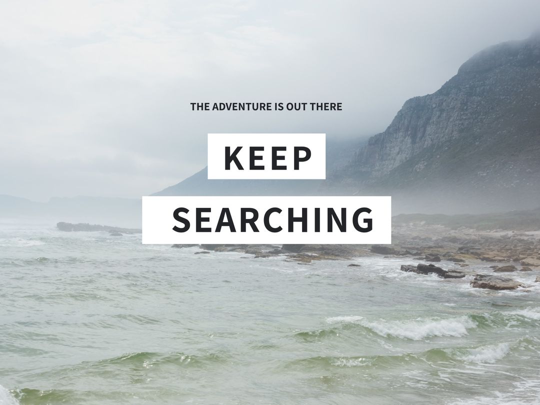 Inspiring Adventure Poster with Rugged Coastline and Misty Mountains