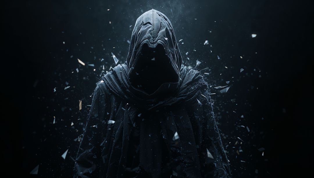 Mysterious Hooded Figure in Surreal Dark Atmosphere