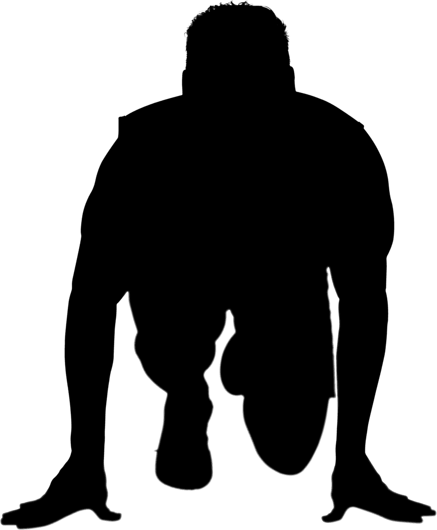 Silhouette of Kneeling Sprinter Preparing on Transparent Background