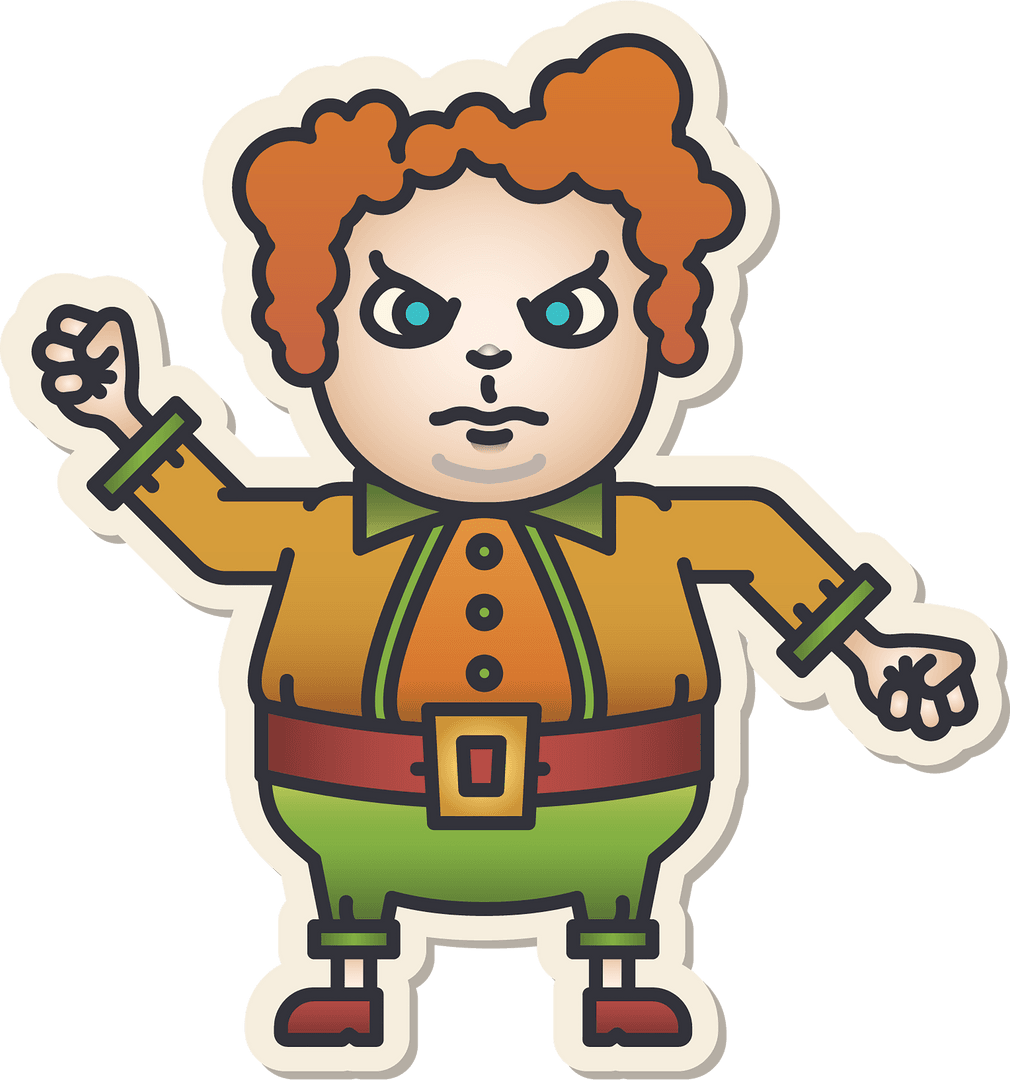 Angry Redhead Cartoon Man with Clenched Fists on Transparent Background
