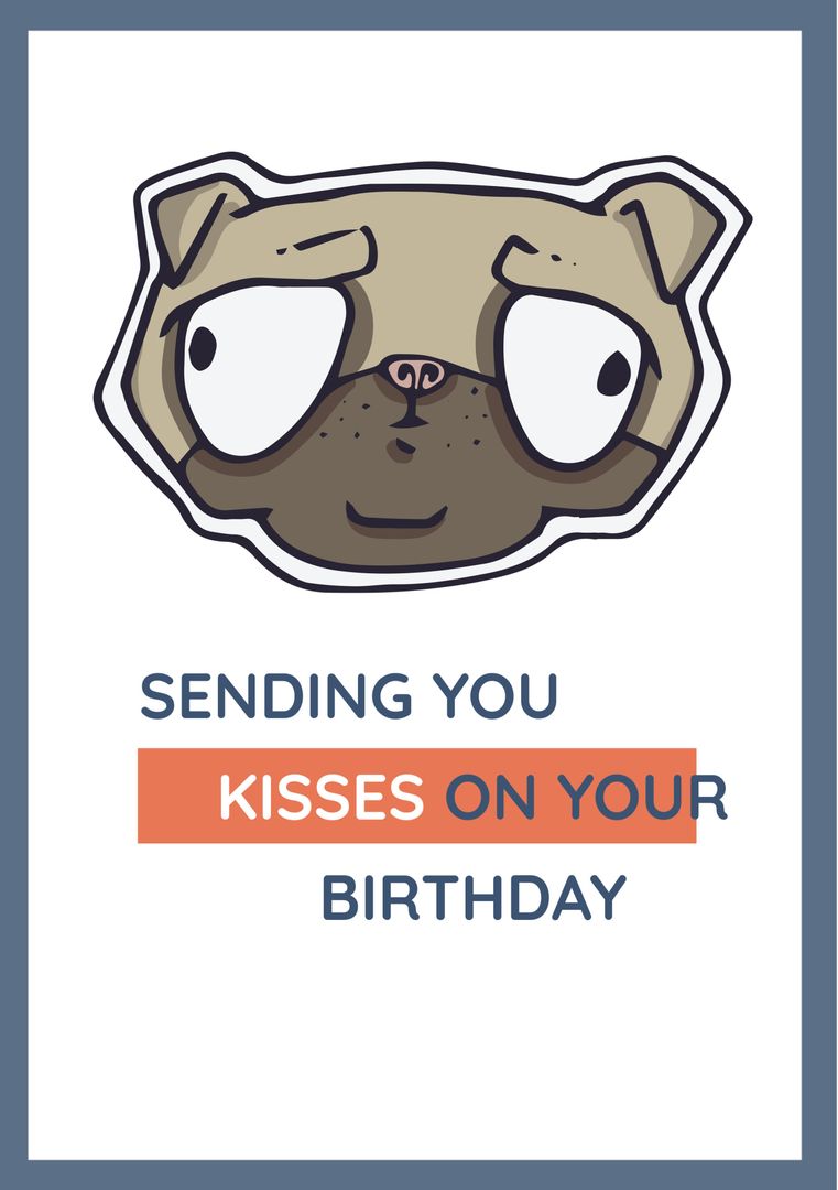 Cute Cartoon Pug Sending Kisses on Birthday - Download Free Stock Templates Pikwizard.com