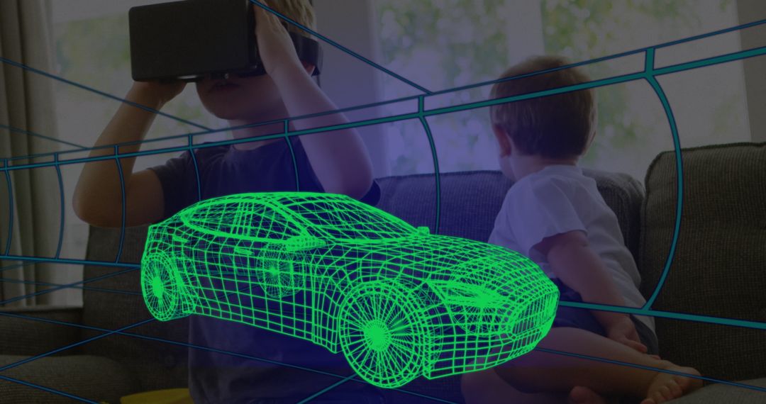 Child Explores Virtual Reality with 3D Car Design Visualization