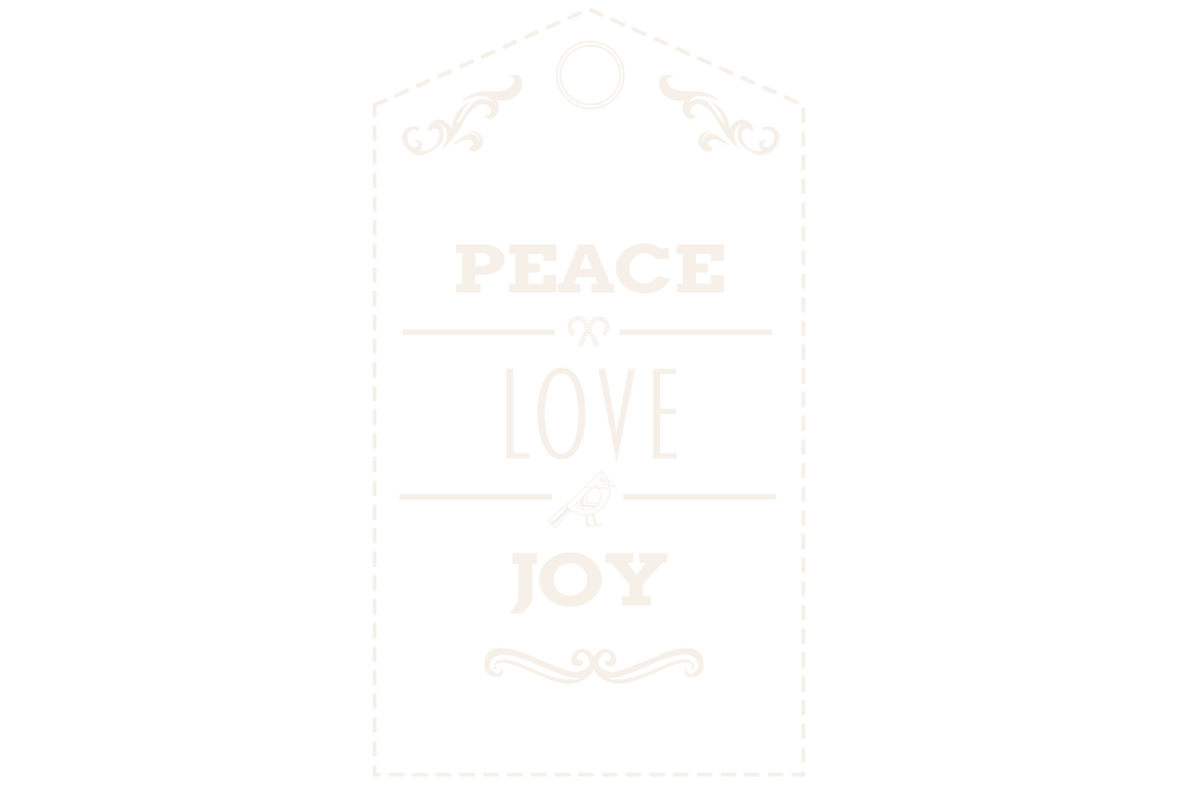 Transparent Tag Design with Peace Love Joy Text for Celebrations