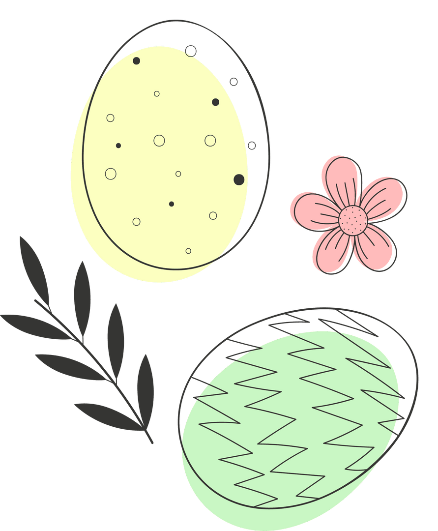 Minimalist Transparent Easter Egg and Floral Illustration