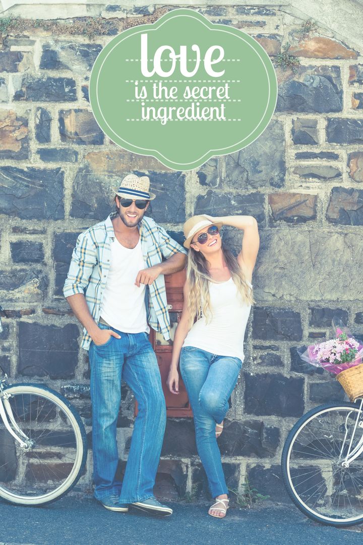 Joyful Couple Enjoying Summer Day Against Rustic Backdrop