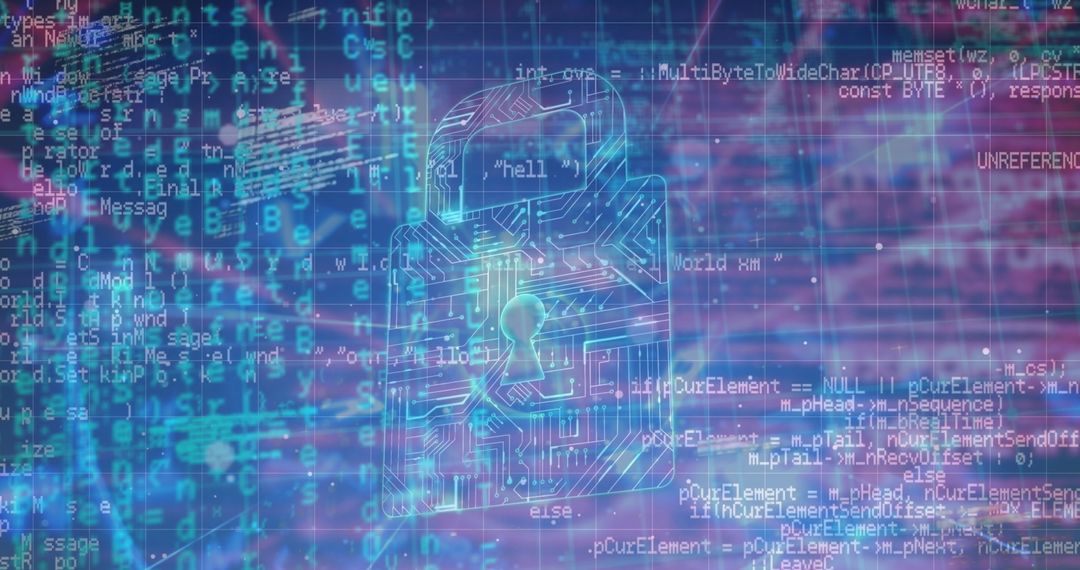 Futuristic Digital Security Concept with Padlock and Code