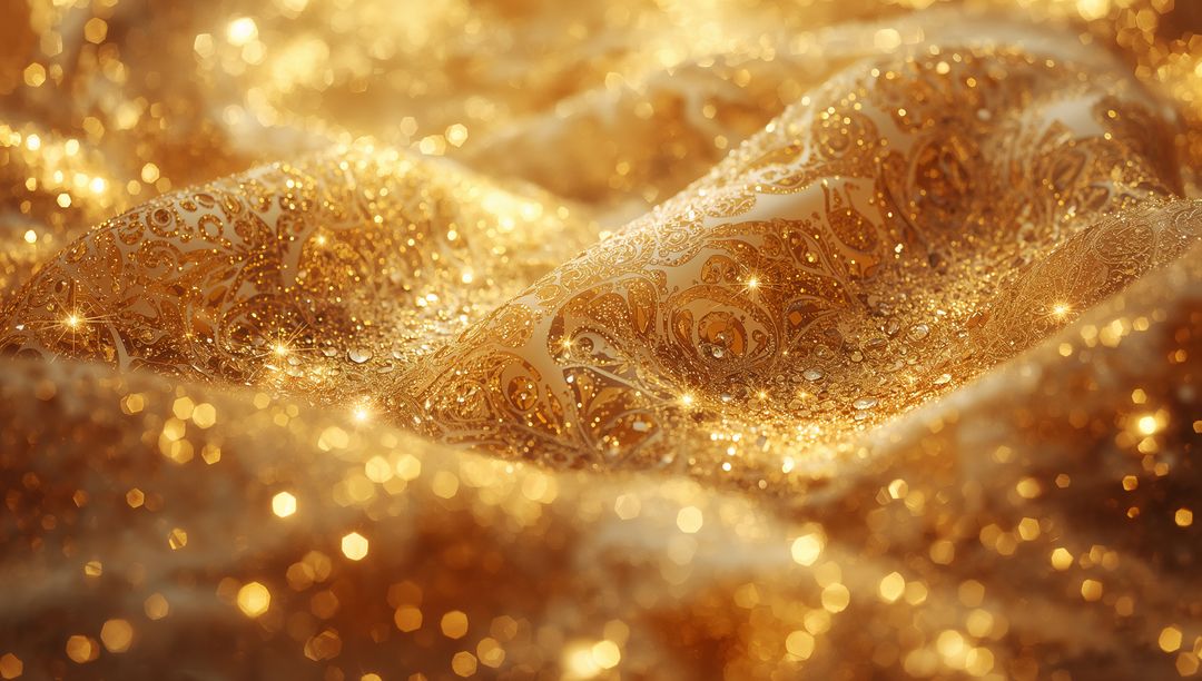 Luxurious Golden Fabric with Intricate Patterns and Shine