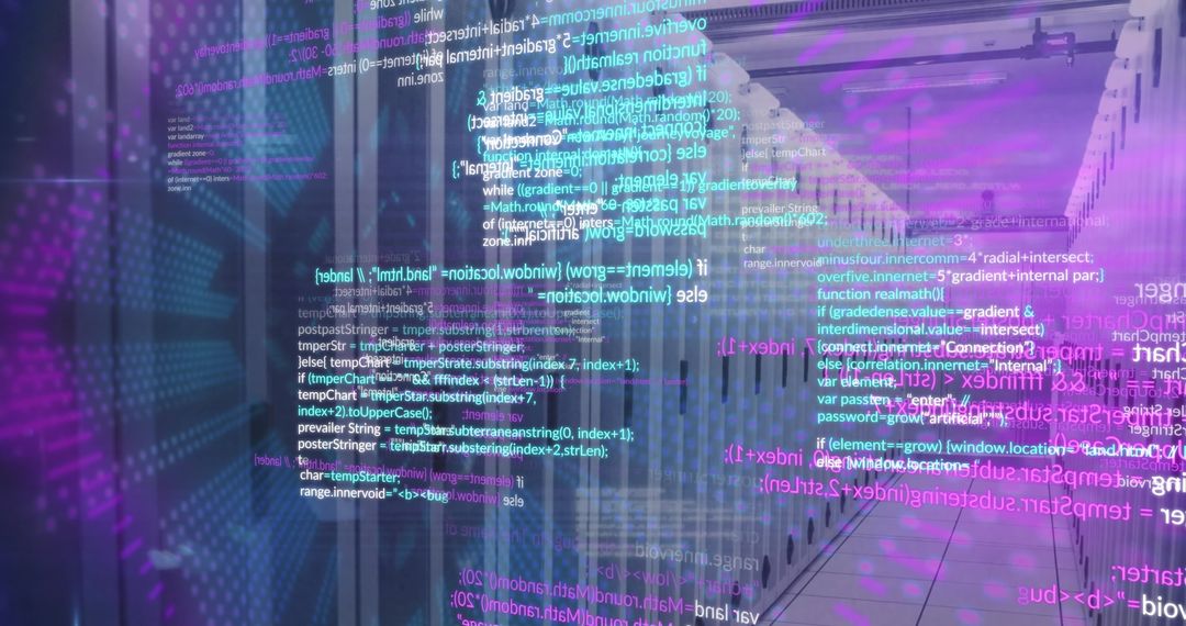 Digital Data Flow in Server Room with Neon Accents